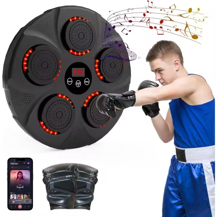 Maquina de boxeo musical, para Adultos y Niños, Maquina de Boxeo Musical Electronic LED Wall Boxing Target Smart Boxing Aparatos de Entrenamiento Soporta Bluetooth Recargable por USB, 9 Modos de Velocidad - 1
