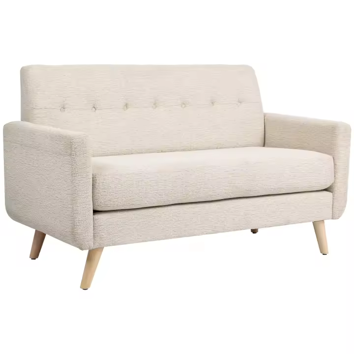HOMCOM Sofá 2 Plazas, Sofá con Cojín Grueso de Asiento y Respaldo, Aspecto Terciopelo, Sofá Tapizado con Patas de Madera, Sofá Doble de Estilo Moderno para Salón, Dormitorio, Beige - 1