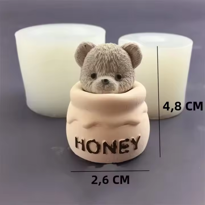 Molde De Cera De Silicona De Oso Hermoso Jars De Miel Para Hacer Chocolate Y Galletas Cubo De Hielo Aromaterapia Molde De Pegamento - 1