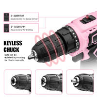 Destornillador inalámbrico de alta potencia, taladro eléctrico recargable, batería de litio, velocidad de 1400rpm, herramientas multifuncionales, taladro de impacto 25 + 1 par 21 V bolsa de diamante rosa juego integrado - details 3