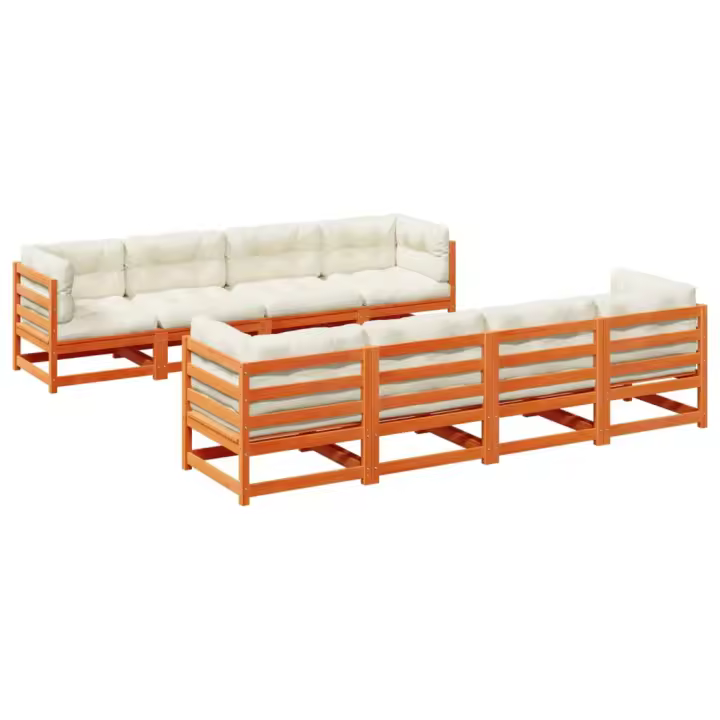 vidaXL Set de sofás jardín 9 pzas con cojines madera pino marrón cera - 1