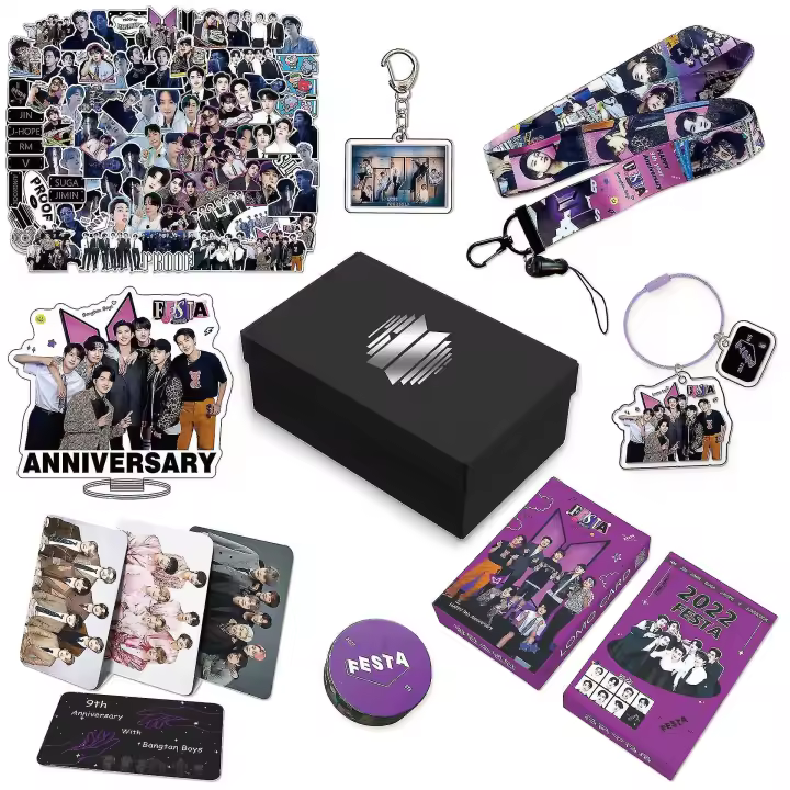 Set de regalo para fans de Slinx BTS para Army Box. Incluye pegatinas, tarjetas fotográficas, cordón y llavero. - 1