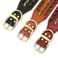 Collar De Cuero Genuino Para Perros Grandes Con Espinas Y Estrellas Fuerte Ajustable Para Pitbull Bulldog Boxer Resistente Todas Las Estaciones Tamaños L/XL Colores Rojo/Marrón/Negro - details 6