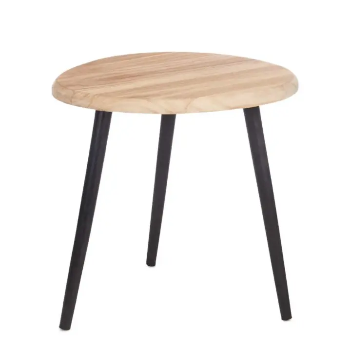 STARLEY-Mesa centro redonda natural negro,mesa auxiliar para sala de estar 46 x 50 x 56 cm - 1