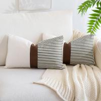 Pack de 2 Fundas de Cojín con Relleno - Almohadas Decorativas de Algodón y Lino con Rayas y Cuero Imitación - Ideal para Sofá, Salón o Dormitorio - 30x50cm - Marca REINO MANSIDI - details 3