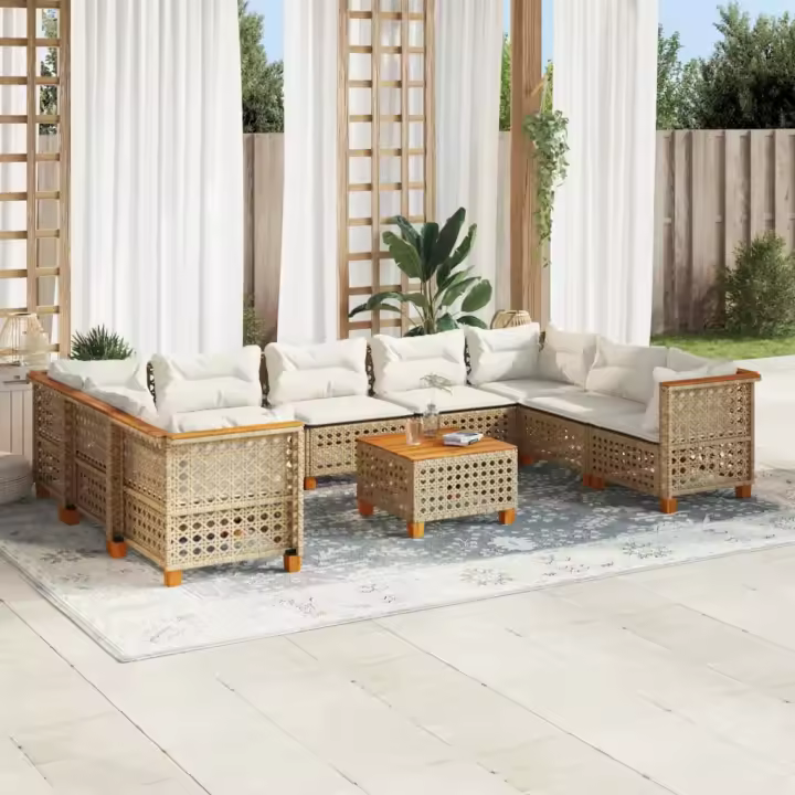 vidaXL Juego de sofás jardín con cojines beige 10 pzas ratán sintético - 1