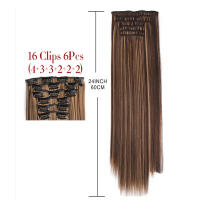 Extensiones De Cabello Sintético 24 Pulgadas 16 Clips Recto Rubio Y Negro Resistente Al Calor Pieza Falsa De Cabello - details 2
