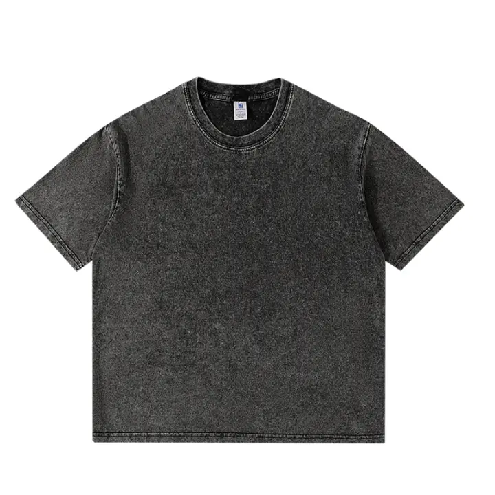 Camiseta Vintage Lavada Para Hombres Estilo Hip Hop Retro Punk Harajuku Algodón 250gsm Manga Corta Camiseta Ácido Top Casual - 1