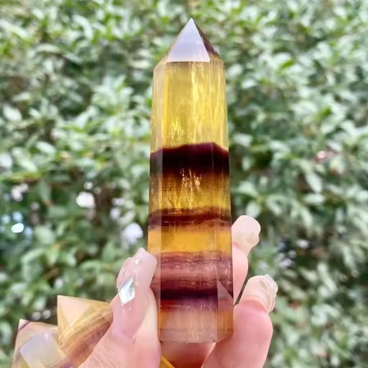 1pc Torre De Cristal De Fluorita Amarilla Natural Obelisco Para Decoración De Hogar Y Coche Piedra Curada Para Hechizos Regalo De Navidad - 1