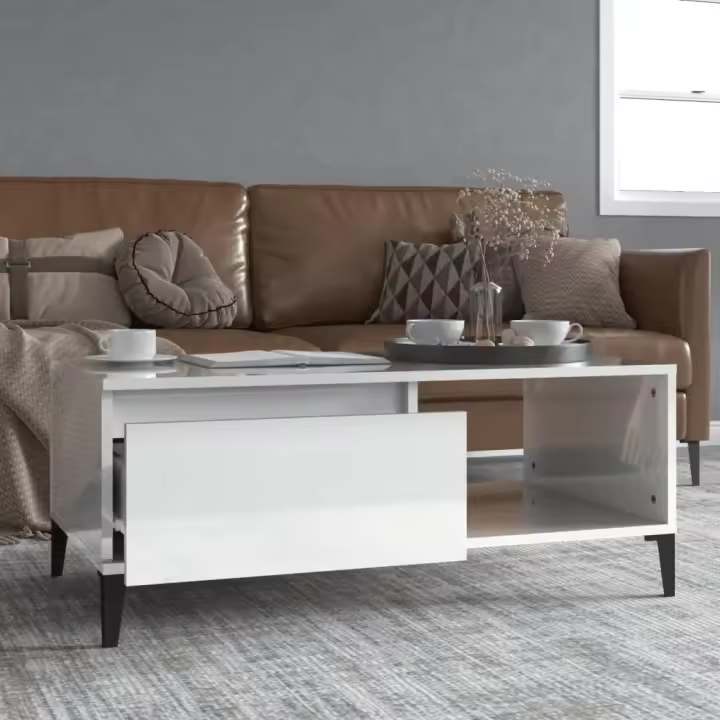 Mesa de Centro Sala de estar Blanco Clean 90x50x36,5 cm Madera Multicapa - 1