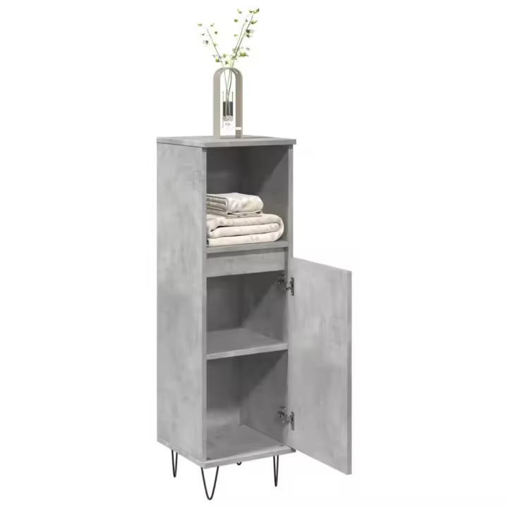 vidaXL Armario de baño madera contrachapada gris hormigón 30x30x100 cm - 1
