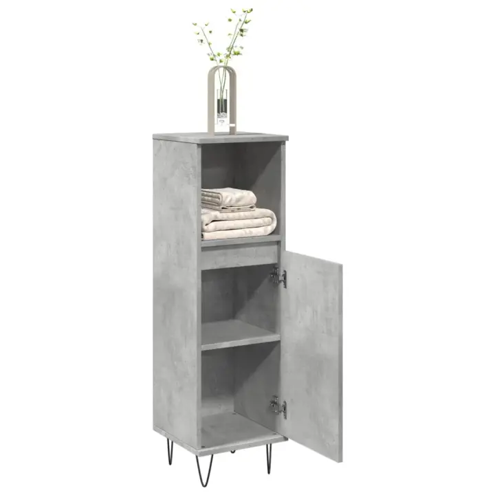 vidaXL Armario de baño madera contrachapada gris hormigón 30x30x100 cm - 1