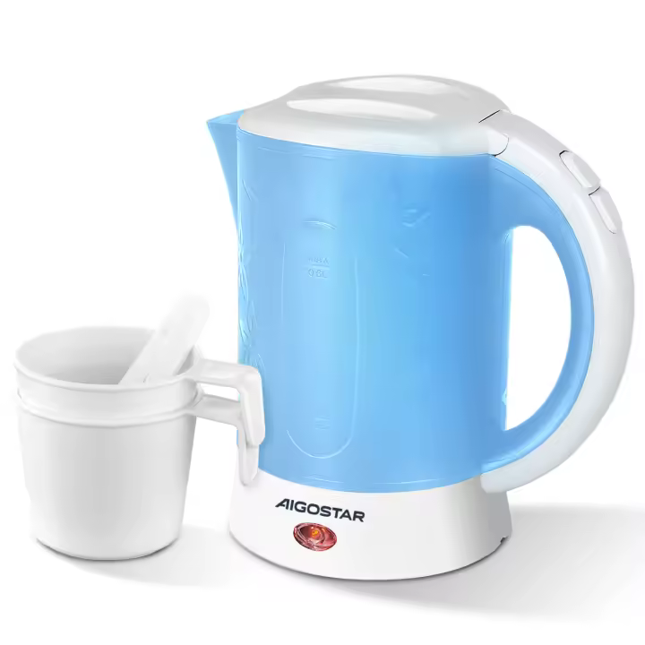 AIGOSTAR Hervidor de Agua Eléctrico - Incluye dos tazas y dos cucharas de regalo, Filtro Antical, Apagado Automático ( 0.6L,  650W Travel Hervidor Agua Pequeño ) - 1