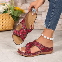 Nuevas zapatillas de gran tamaño with Costura retro, antideslizantes, Con Punta Redonda, Tacón de cuña, sandalias de una sola línea para Mujer - details 2