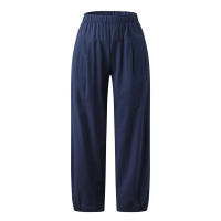 Pantalones Anchos De Algodón Para Mujer En Color Sólido Con Cintura Elástica Y Bolsillos Estilo Casual Vintage Streetwear - details 13