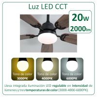 VZLED - Ventilador de techo 107 cm 42" con luz led regulable y control remoto - Motor DC silencioso, 6 velocidades, giro reversible, color negro e imitación madera - details 1