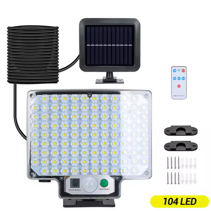 1PC Luz Solar Exterior Impermeable Con Sensor De Movimiento Y Control Remoto 3 Modos 192 LED Para Patio Garage Jardín - 1