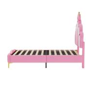 Cama juvenil 140x190 cm rosa con cabecero de corona, luces LED RGB, tapizado acolchado y somier de láminas - details 2