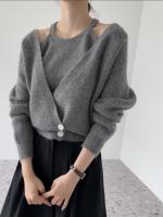 Nueva Estilo Coreano Otoño Invierno Suéter Cardigan V-neck Chaqueta De Cashmere Diseño De Chaleco Dos Piezas Para Mujer Top Jumper - details 5