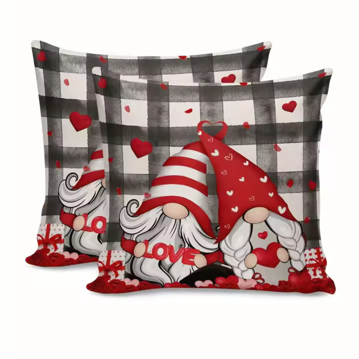 Juego de 2 fundas de almohada Santa Gnome, 45.72X45. 72 cm, mezcla de lino tejido, cierre de cremallera, lavable a máquina, decoración de vacaciones de Navidad, Amor-Thamed, impresión de un solo lado para sofá, dormitorio, sala de estar - 1