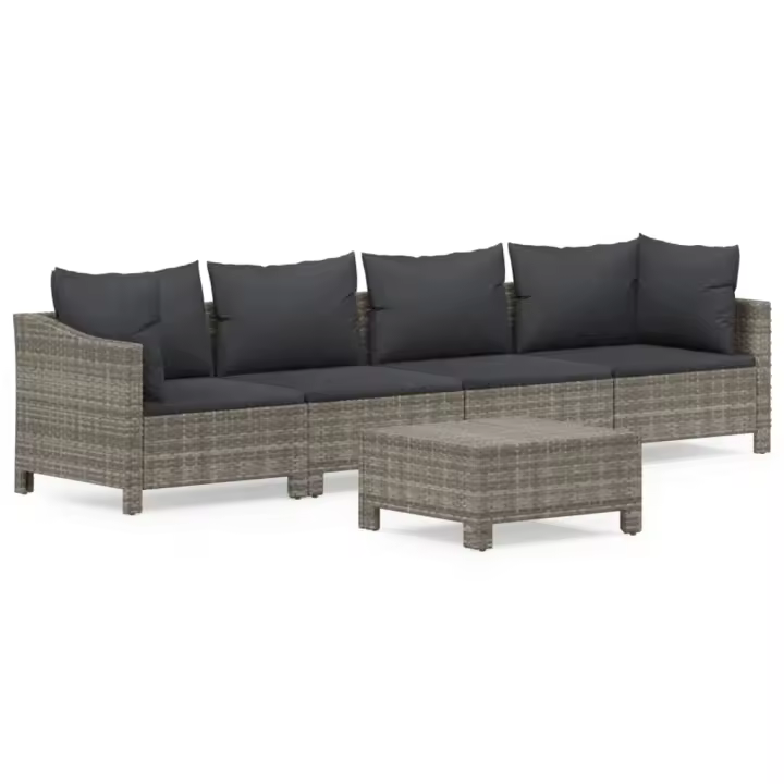 vidaXL Set de muebles de jardín 5 pzas y cojines ratán sintético gris - 1