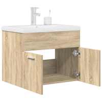 vidaXL Mueble de baño con lavabo incorporado y grifo en color Gris hormigón/Roble Sonoma | almacenamiento funcional diseño moderno para baño dormitorio sala - details 1