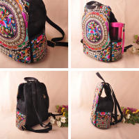 Mochila De Lona Para Mujer Diseño Artístico Vintage Con Bordado Floral Gran Capacidad Para Escuela Y Viajes Bolsa De Hombro - details 9