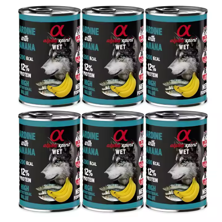 Alpha Spirit Comida Húmeda de Sardina con Plátano para Perros  (Pack 6 Latas x 400 Gr) - 1