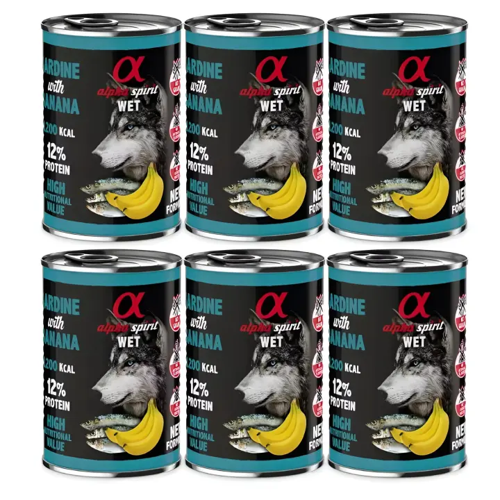 Alpha Spirit Comida Húmeda de Sardina con Plátano para Perros  (Pack 6 Latas x 400 Gr) - 1
