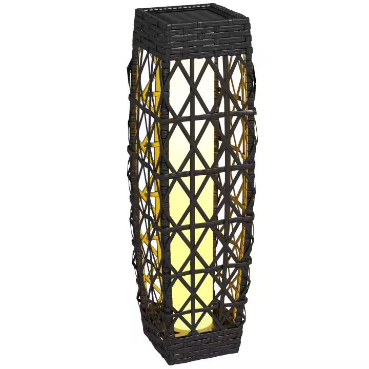 Outsunny Linterna de Jardín de Ratán Sintético Farola Solar con Luces LED Encendido y Apagado Automático para Terraza Balcón Patio 20x20x68 cm Gris - 1