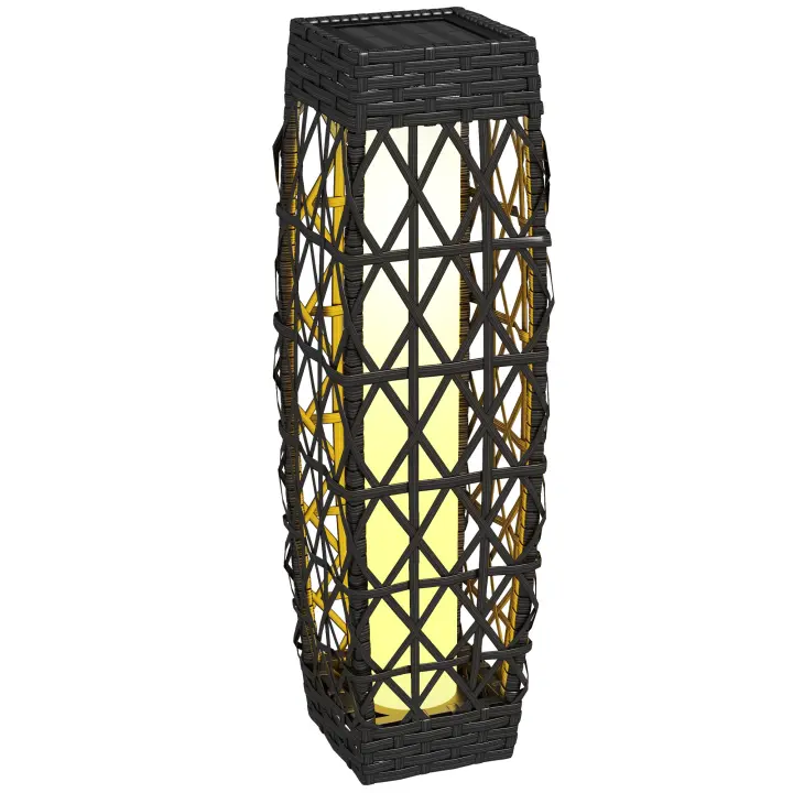 Outsunny Linterna de Jardín de Ratán Sintético Farola Solar con Luces LED Encendido y Apagado Automático para Terraza Balcón Patio 20x20x68 cm Gris - 1