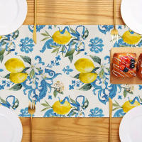 Corredor De Mesa Floral Azul Limón Iris Para Todas Las Estaciones Alfombra De Cocina Adecuada Para Decoración De Escenas De Fiestas En Casa Y Vacaciones - details 2