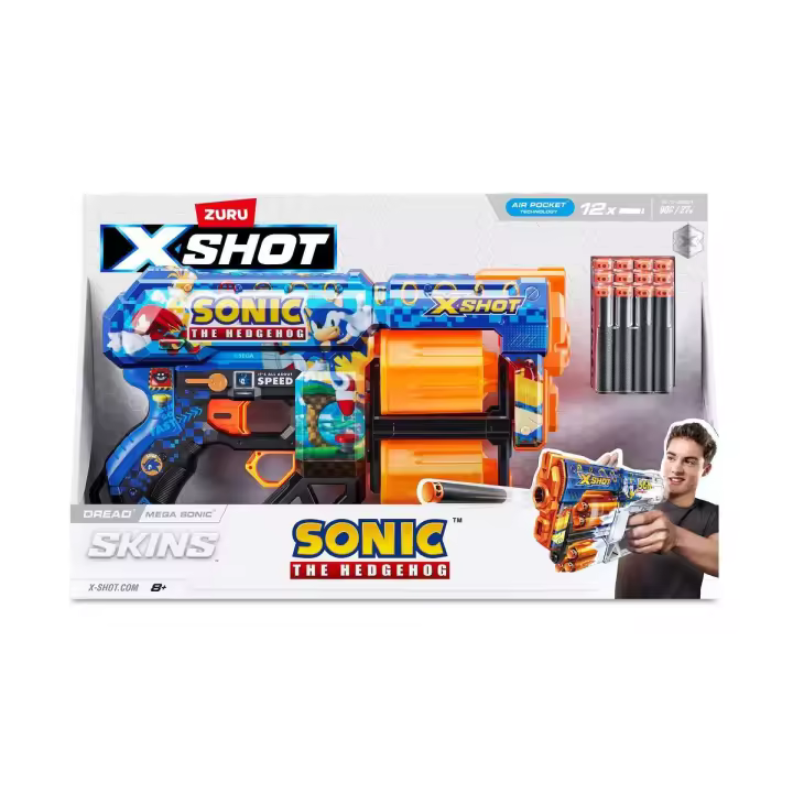XSHOT - Lanzadora SKINS DREAD SONIC. Con Alcance de 27 Metros y 12 Dardos  ¡Prepárate para la Máxima Batalla! - 1