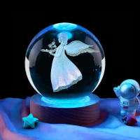 Bola De Cristal Carved Cherub 3D Decoración De Mesa Para Dormitorio Y Sala De Estar Regalo Para Mujer Madre Hija - details 0