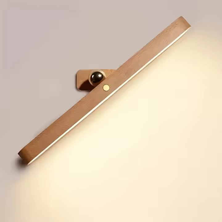 Lámpara De Noche LED De Madera Moderna - Control Táctil Recargable Soporte De Pared O Libre Instalación Sin Cable Luz De Maquillaje LED - 1