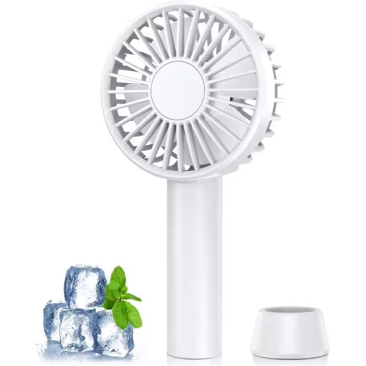 Mini ventilador portátil, 5 velocidades, con base, recargable por USB, apto para exteriores - 1