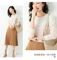 Suéter De Punto Para Mujer 2025 Estilo Oficina Lady Con Rayas Cuello Redondo Manga Larga Suéter Caliente Y Suave Para Todas Las Estaciones - details 8