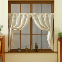 Cortina Corta De Lino Beige 1 Pieza Estilo Bohemio Japonés Para Ventanas Pequeñas Y Puertas Decoración Y Protección De La Privacidad - details 4
