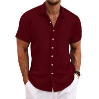 Camisa De Algodón Y Lino Para Hombre Verano 2024 Estilo Casual Con Rayas Jacquard Cuello V Corta Transpirable Y Ligera - details 2