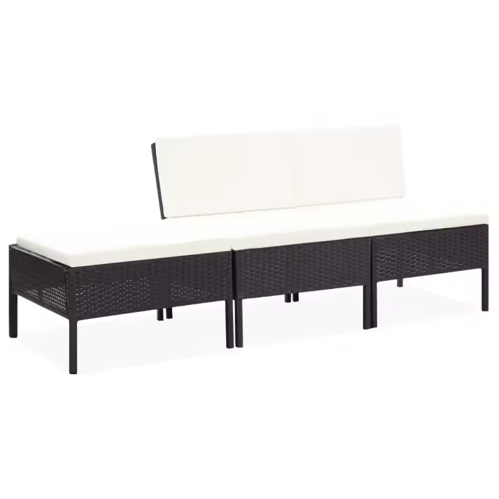 vidaXL Set de muebles de jardín 3 pzas y cojines ratán sintético negro - 1