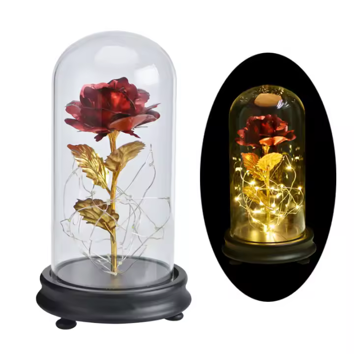 Rosa de La Bella y la Bestia en cúpula de cristal: regalos de flores artificiales para mujeres, mamás, novias y esposas: rosas de cristal para siempre, regalos con luces para el Día de la Madre - 1