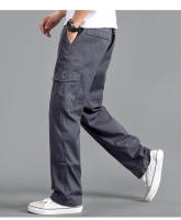 Nuevos Pantalones De Cargo Para Hombre Suelto Recto Oversize Ropa Sólida Gris Versátil Para Trabajo Negro Joggers Algodón Casual Trousers - details 7