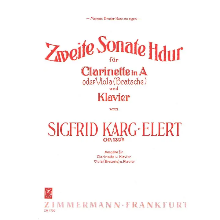 KARG ELERT S.-Sonata nº 2 en Si Mayor Op.139b para Clarinete en La (Viola) y Piano - 1