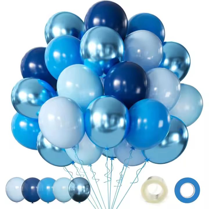 Ballon Bleu Ballons Bleu Métallisé, 60 Pièces 12 Pouces Ballons Bleu Chrome Macaron Ballons Bleu Bébé Ballons Bleu Perle Ballons En Latex Bleu Marine Pour Anniversaire Mariage Baby Shower Décoration - 1