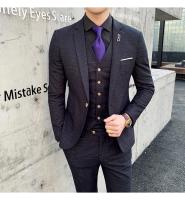 Traje De Tres Piezas Para Hombre Ajustado Con Chaleco Y Pantalones De Alta Calidad Tela De Arte Doble Hebilla Para Boda - details 17