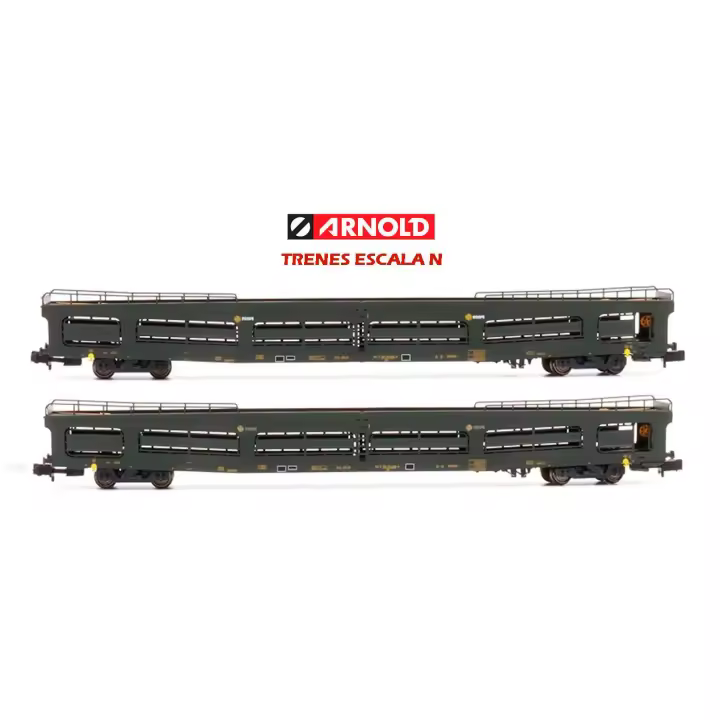 ARNOLD - SET 2 VAGONES PLATAFORMA AUTOEXPRESO DDMA DECORACION ORIGINAL CON REJILLAS - ESCALA N (1/160) - ARNOLD HN4413 - 1