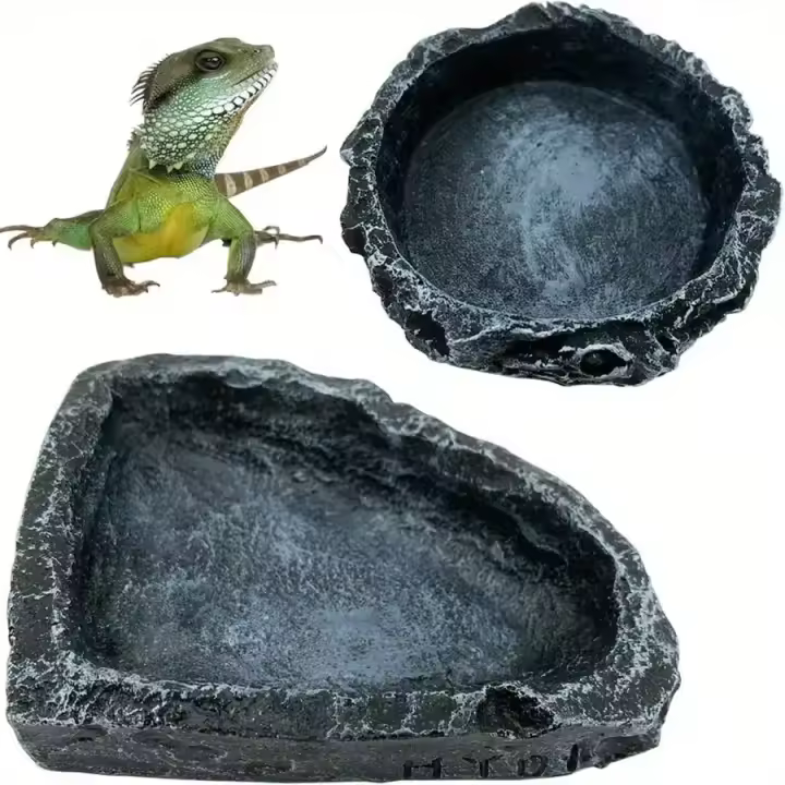 Cuenco De Alimentación Y Agua Para Reptiles De Appearencia Roquera Duradero Y Seguro Ideal Para Dragones Barbeados Y Otros Pequeños Reptiles - 1