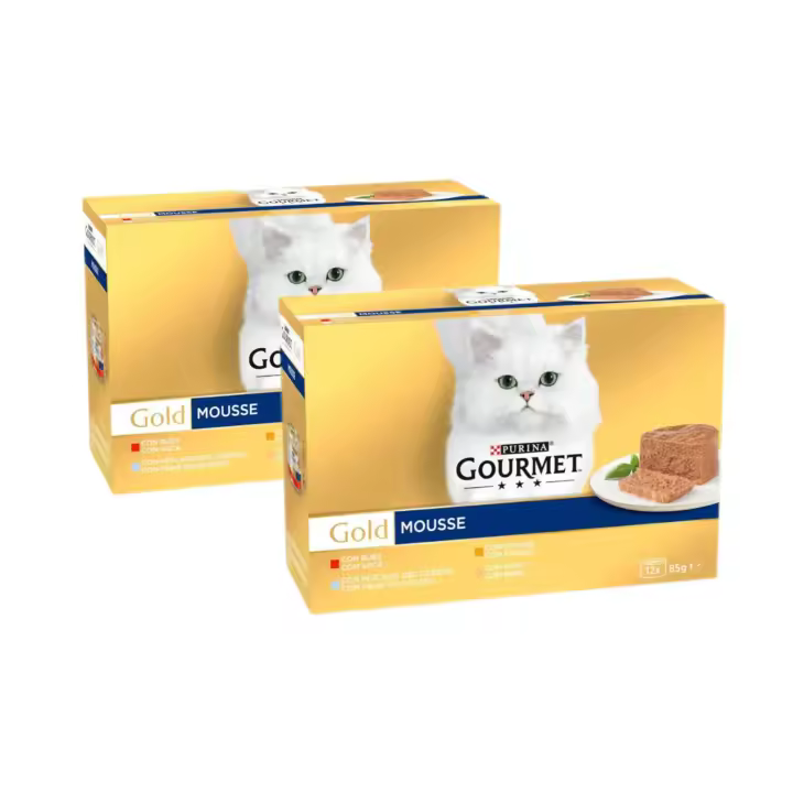 GOURMET - Gold [PACK AHORRO] (24x85 gr) - Mousse Pack Surtido (Buey, Pescado del Océano, Hígado y Pavo) (2 Cajas de 12x85 gr) - 1