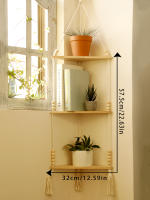 Estante Flotante De Madera En Esquina Bohemia Estilo Pastoral Con Macramé Hecho a Mano Para Decoración Del Hogar Y Sala De Estar Múltiples Capas Disponibles - details 3