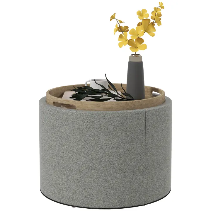 HOMCOM Taburete otomano redondo con espacio de almacenamiento, tapa abatible, en aspecto lino para salón, dormitorio, Ø56 x 42 cm - 1